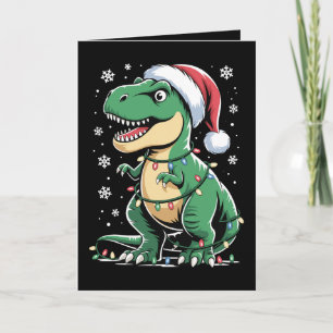 Cartão T Rex Dinossauro Natal Chapéu de Papai Noel Luzes