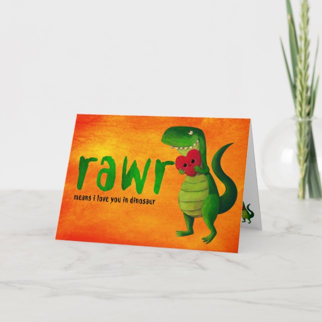 Cartão T-Rex Dinossauro Romântico RAWR (Frente)