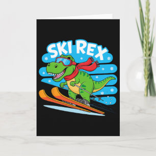 Cartão T-Rex Esquiando Dinossauro Engraçado Esportes de I