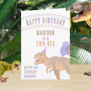 Cartão T-Rex Tan Qualquer Idade Dinossauro Feliz Aniversá