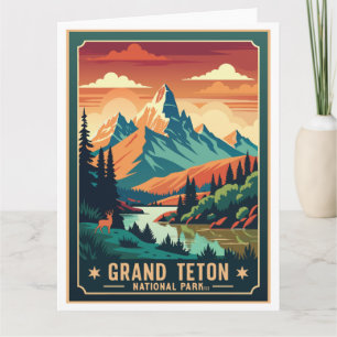 Cartão T-Shirt Rtro Grand Teton Hike Sunset