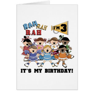 Cartão T-shirts e cheerleader de aniversário de 3 anos
