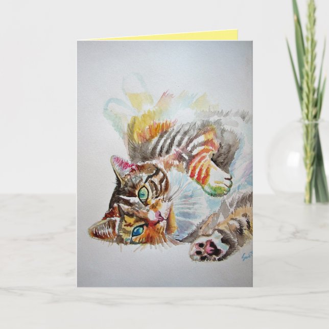 Cartão Tabby Cat Cute Cats Watercolor Birthday Card (Frente)