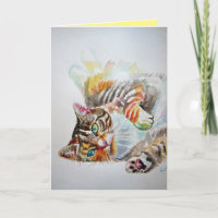 Tabby Cat Cute Cats Watercolor Birthday Card