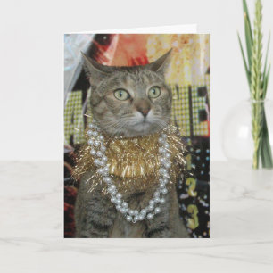 Cartão Tabby cat Happy New Year Celebration card