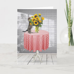 Cartão Tabby De Aniversário Com Buquê De Girassol