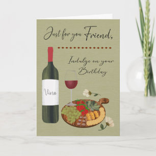 Cartão Tábua de Vinho de Aniversário e Charcutaria