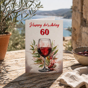 Cartão Taça de Vinho Tinto Aquarela Rústica Aniversário d