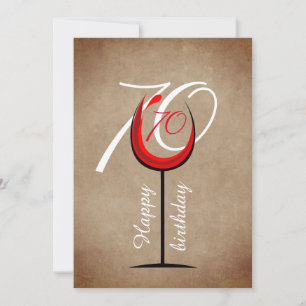 Cartão Taca de Vinho Tinto Rústica Script 70º Aniversário