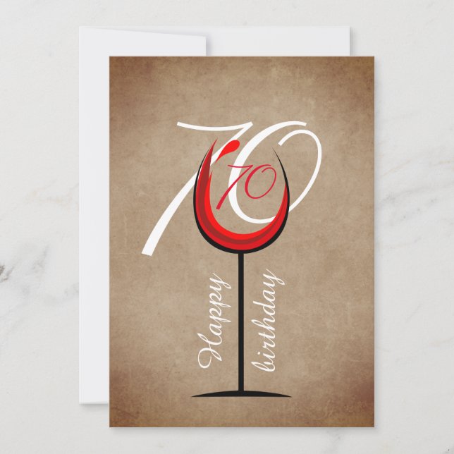Cartão Taca de Vinho Tinto Rústica Script 70º Aniversário (Frente)