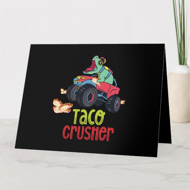 Cartão Taco Crusher Funny Monster Monster Dinossaur Cinco (Frente)