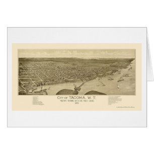 Cartão Tacoma, mapa panorâmico de WA - 1885