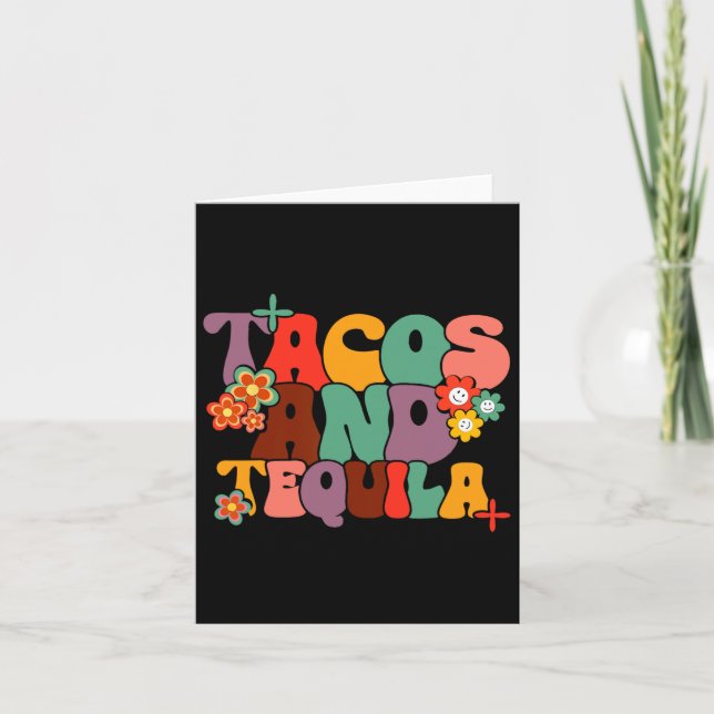 Cartão Tacos E Tequila Cinco De Mayo Groovy Dri Mexicano (Frente)