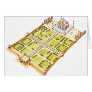 Cartão Taj Mahal. Adra India. Túmulo e jardins