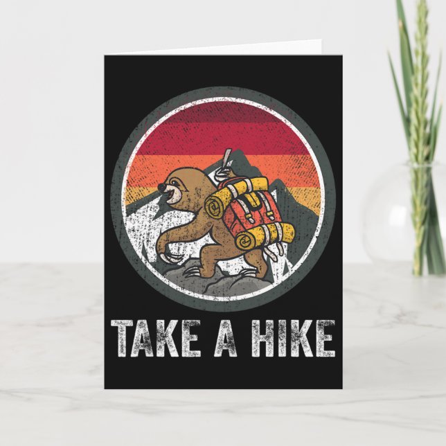 Cartão Take A Hike Retro Hiker Sloth Hiking Trekking Fun  (Frente)