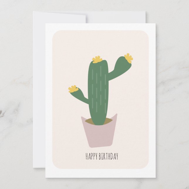 Cartão Tall Green and Yellow Desert Cactus Birthday Card (Frente)