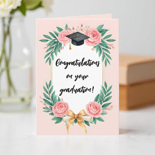 Cartão Tampa de Graduação com Rosas Florais em Aquarela R