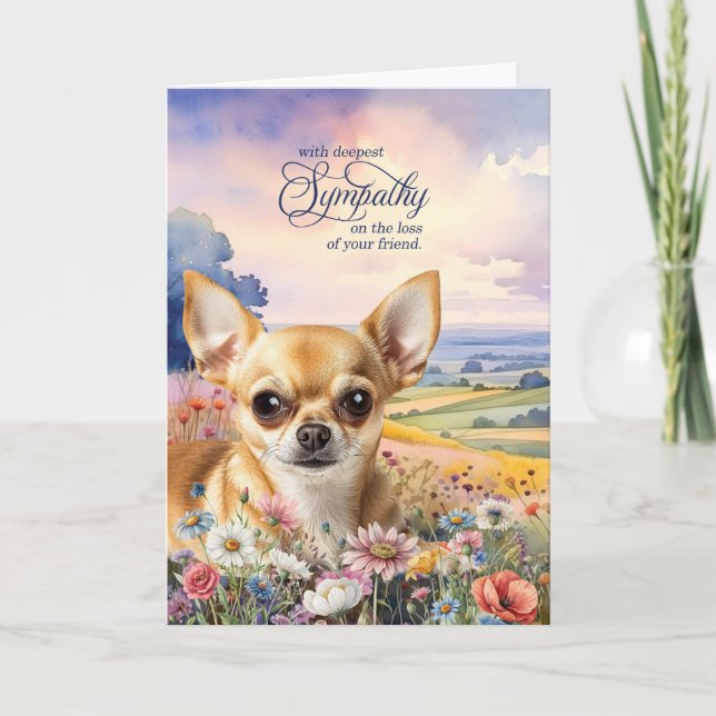Cartão Tan Chihuahua Field of Wildflowers Pet Sympathy (Frente)