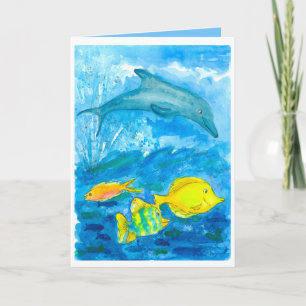 Cartão Tang Tropical Fish Dolphin Happy Birthday
