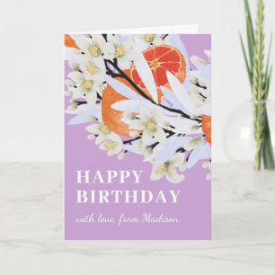 Cartão Tangerina Citrus Botanical Wreath Floral Birthday