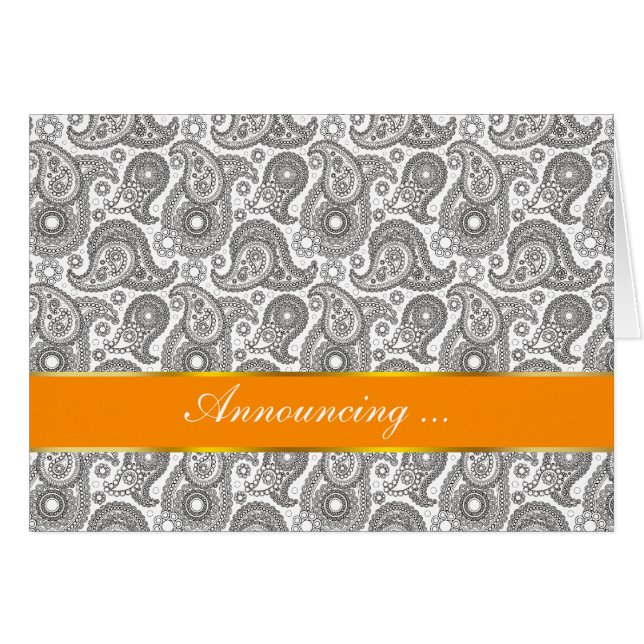 Cartão Tangerine Black Paisley (Frente Horizontal)