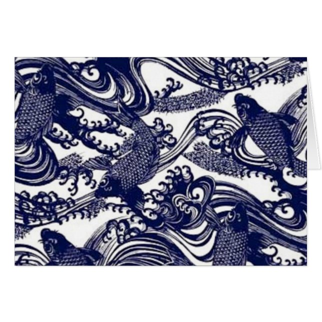 Cartão Taoism Yin Yang Blue Japonês Tattoo Koi Fish (Frente Horizontal)