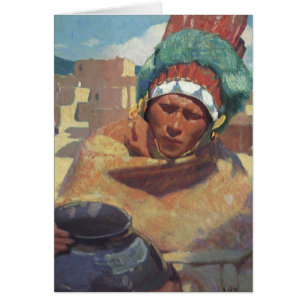 Cartão Taos Indian Holding a Water Jug by Blumenschein