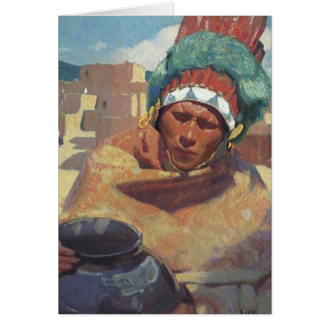 Cartão Taos Indian Holding a Water Jug by Blumenschein (Frente)