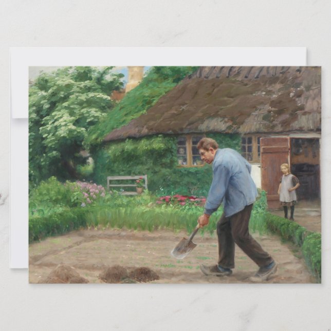 Cartão Tarde do trabalho no jardim (por H.A. Brendekilde) (Frente)