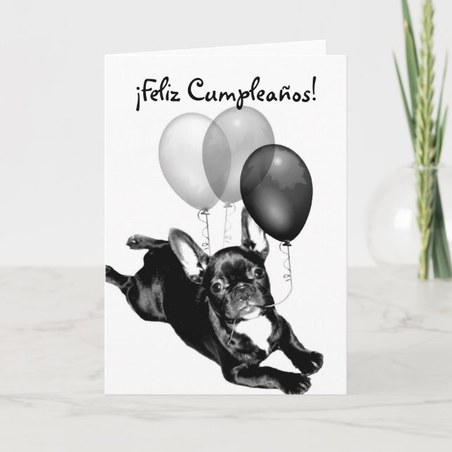 Cartão Tarjeta de Buldogue Frances de Feliz Cumpleaños (Frente)