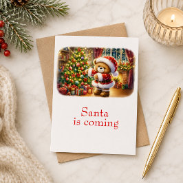 Cartão Tarjeta de Navidad con imagen de osito y árbol 