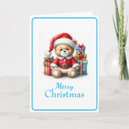 Cartão Tarjeta de Navidad con imagen de osito y regalos