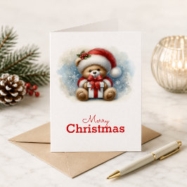 Cartão Tarjeta de Navidad con imagen de osito y regalos