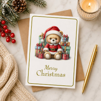 Cartão Tarjeta de Navidad con imagen de osito y regalos