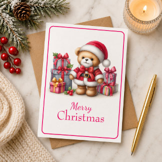 Cartão Tarjeta de Navidad con imagen de osito y regalos