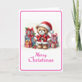 Cartão Tarjeta de Navidad con imagen de osito y regalos