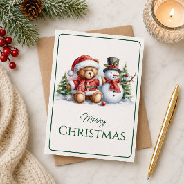 Cartão Tarjeta de Navidad con imagen de osito y snowman
