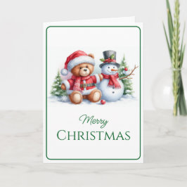 Cartão Tarjeta de Navidad con imagen de osito y snowman