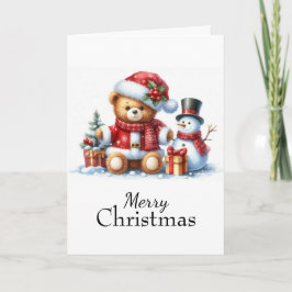 Cartão Tarjeta de Navidad: Teddy Bear y Snowman