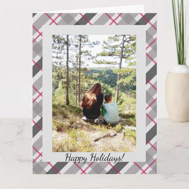 Cartão Tartan Balmoral Black Cinza Burgundy Uma Foto (Frente)