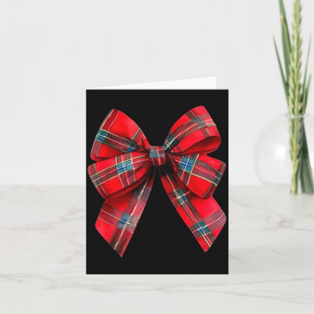 Cartão Tartan Coquette Bow, Christmas Funny Gift Women,gi (Frente)