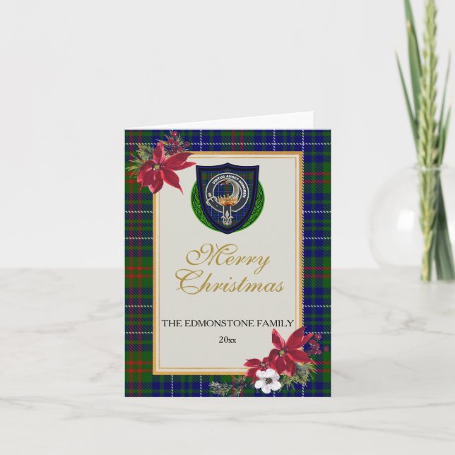 Cartão Tartan e Brasão do Clã Escocês Edmonstone (Frente)