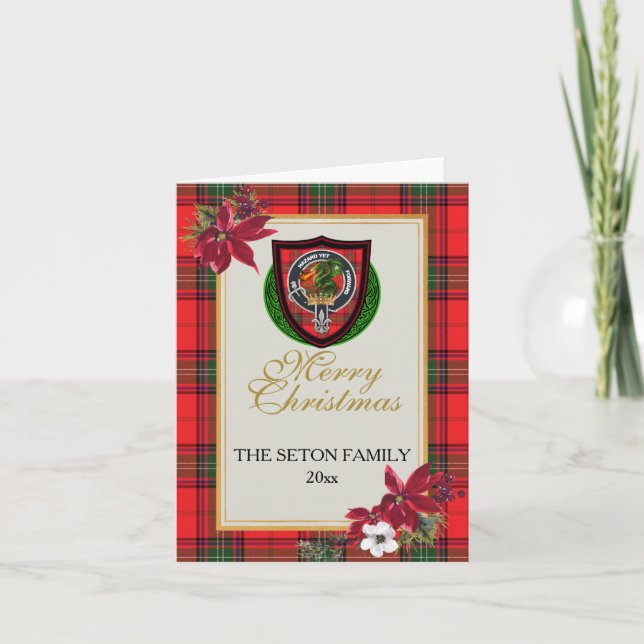Cartão Tartan e Brasão do Clã Escocês Seton (Frente)
