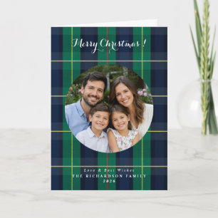 Cartão Tartan xadrez personalizado foto Natal