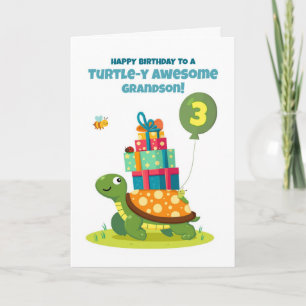 Cartão Tartaruga aniversário de 3 anos com Presente