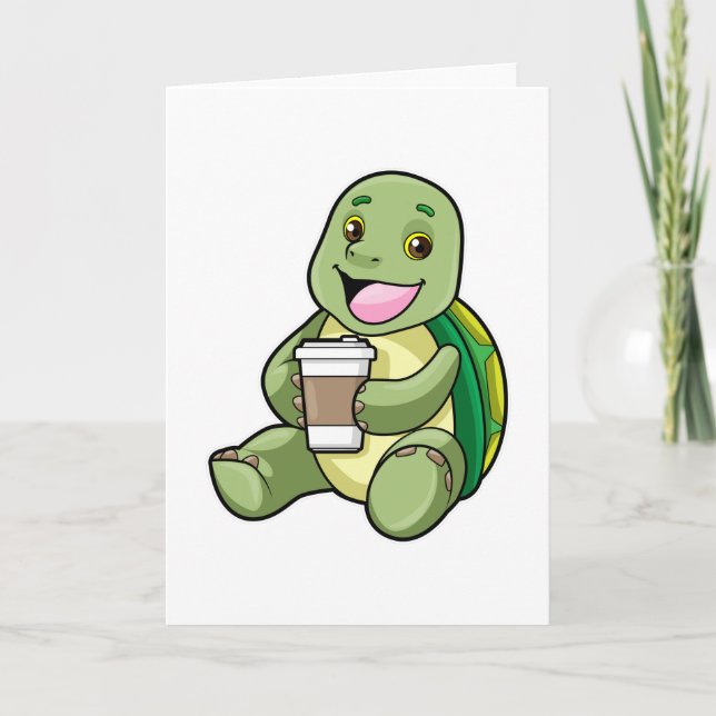 Cartão Tartaruga com Casco & Café para levar (Frente)
