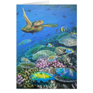 Cartão tartaruga com parrotfish