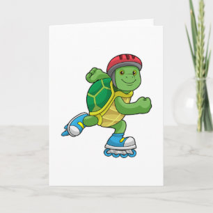 Cartão Tartaruga como Patinador com patins em linha e cap