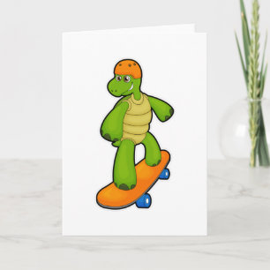 Cartão Tartaruga como Skatista com Skate e Capacete