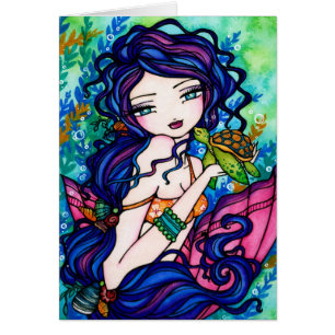 Cartão Tartaruga da fada da fantasia da sereia de